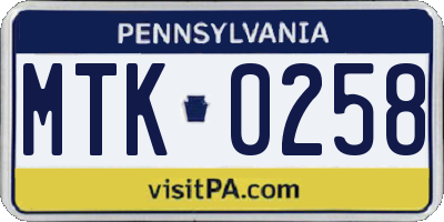 PA license plate MTK0258