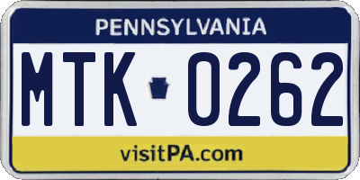 PA license plate MTK0262