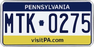 PA license plate MTK0275