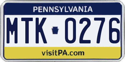 PA license plate MTK0276