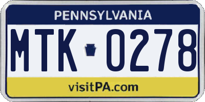 PA license plate MTK0278