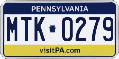 PA license plate MTK0279