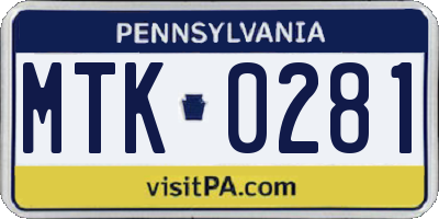 PA license plate MTK0281
