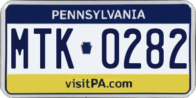 PA license plate MTK0282