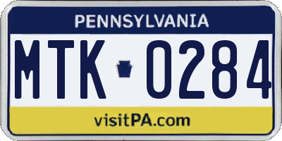 PA license plate MTK0284