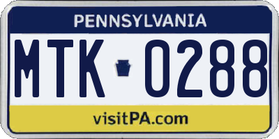PA license plate MTK0288