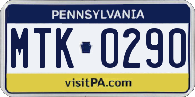 PA license plate MTK0290