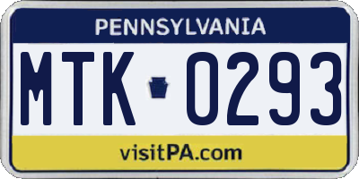 PA license plate MTK0293