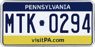PA license plate MTK0294