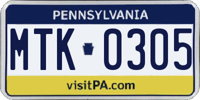 PA license plate MTK0305