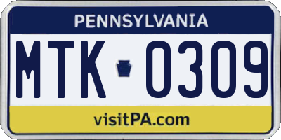 PA license plate MTK0309
