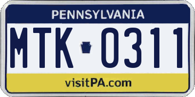 PA license plate MTK0311