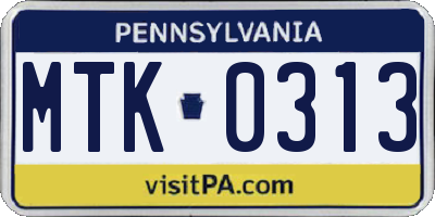 PA license plate MTK0313