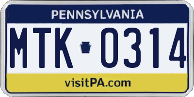 PA license plate MTK0314