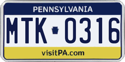 PA license plate MTK0316
