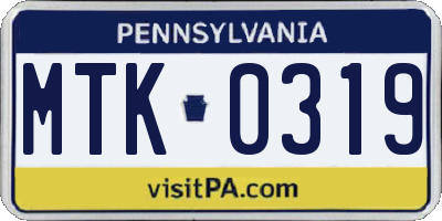 PA license plate MTK0319