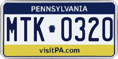 PA license plate MTK0320