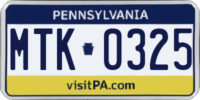 PA license plate MTK0325