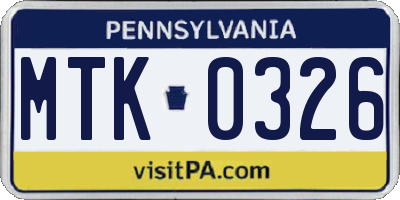PA license plate MTK0326