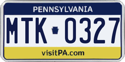 PA license plate MTK0327