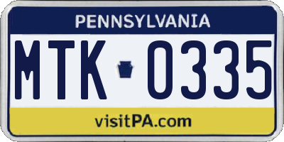 PA license plate MTK0335