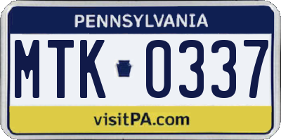 PA license plate MTK0337
