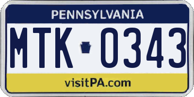 PA license plate MTK0343