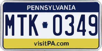 PA license plate MTK0349