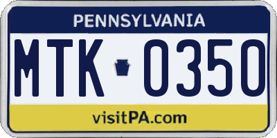 PA license plate MTK0350