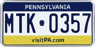 PA license plate MTK0357