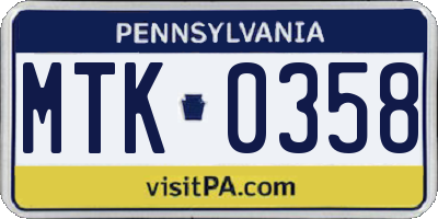 PA license plate MTK0358