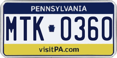 PA license plate MTK0360