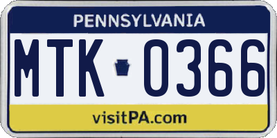 PA license plate MTK0366