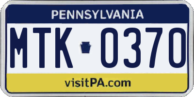 PA license plate MTK0370
