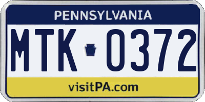 PA license plate MTK0372