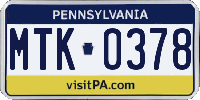 PA license plate MTK0378