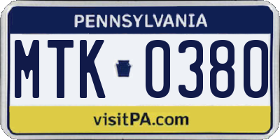 PA license plate MTK0380