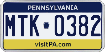 PA license plate MTK0382