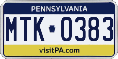 PA license plate MTK0383