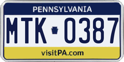 PA license plate MTK0387