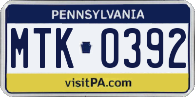 PA license plate MTK0392