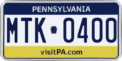 PA license plate MTK0400