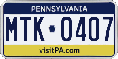 PA license plate MTK0407