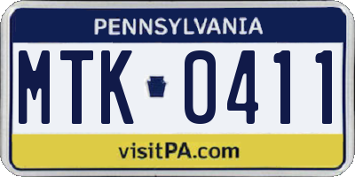 PA license plate MTK0411