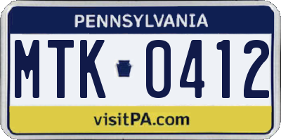 PA license plate MTK0412
