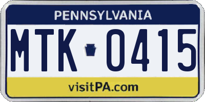 PA license plate MTK0415