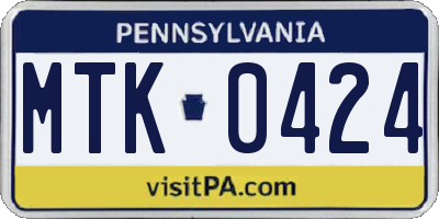 PA license plate MTK0424
