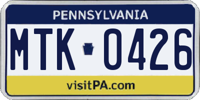 PA license plate MTK0426