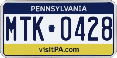 PA license plate MTK0428