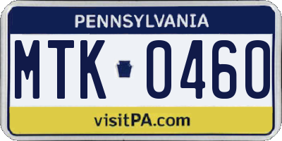 PA license plate MTK0460